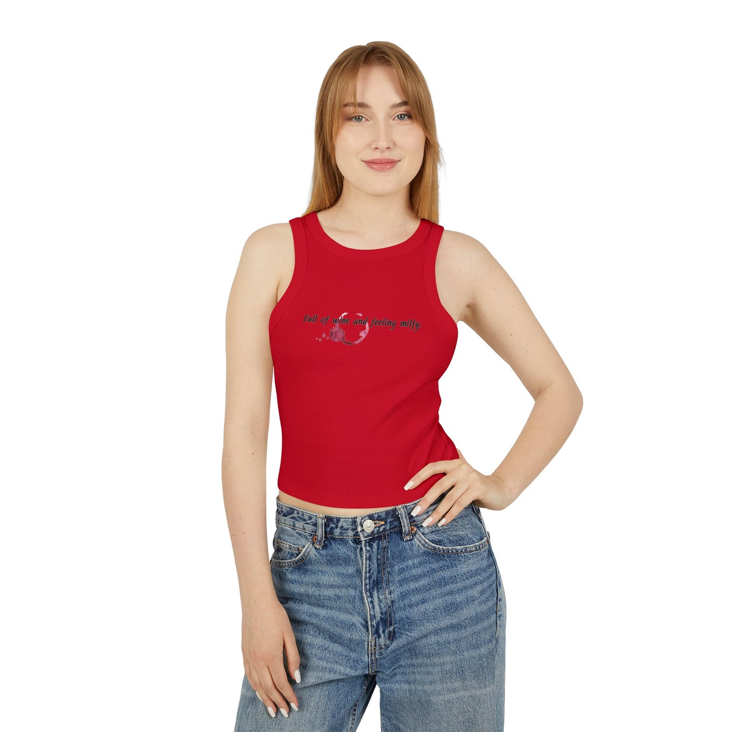 'Full of Wine & Feeling MILFY' Funny Women's Micro-Rib Racer Tank