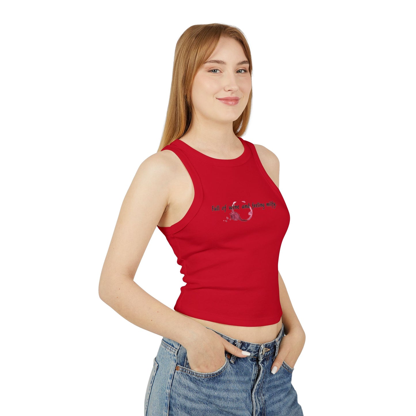 'Full of Wine & Feeling MILFY' Funny Women's Micro-Rib Racer Tank