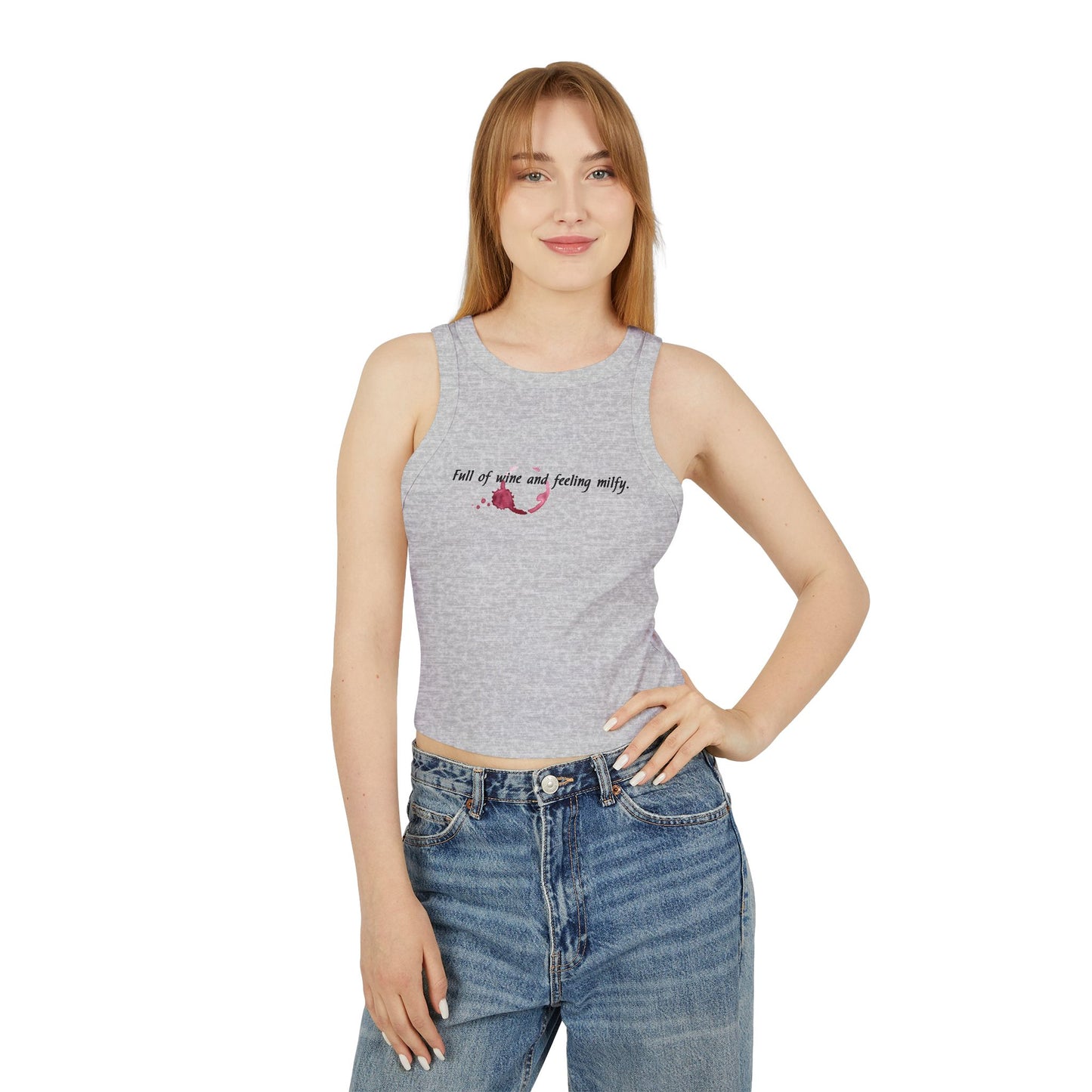 'Full of Wine & Feeling MILFY' Funny Women's Micro-Rib Racer Tank