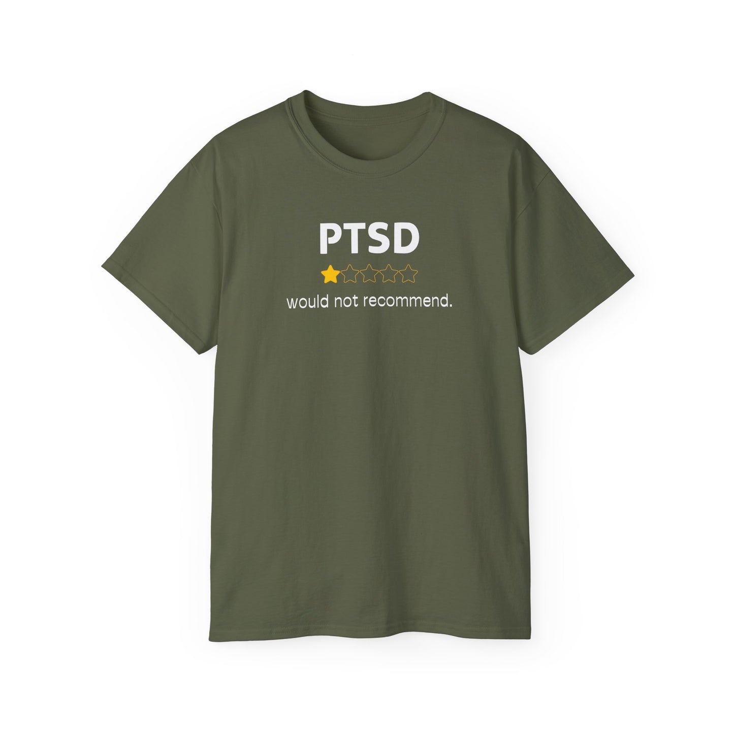 'White Font PTSD-Would Not Recommend' Funny Unisex Ultra Cotton Tee