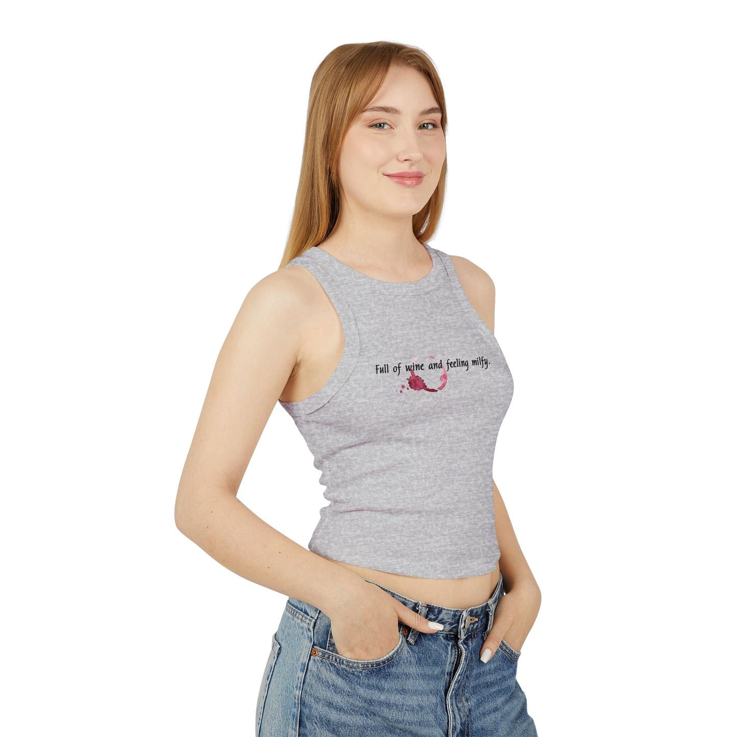 'Full of Wine & Feeling MILFY' Funny Women's Micro-Rib Racer Tank