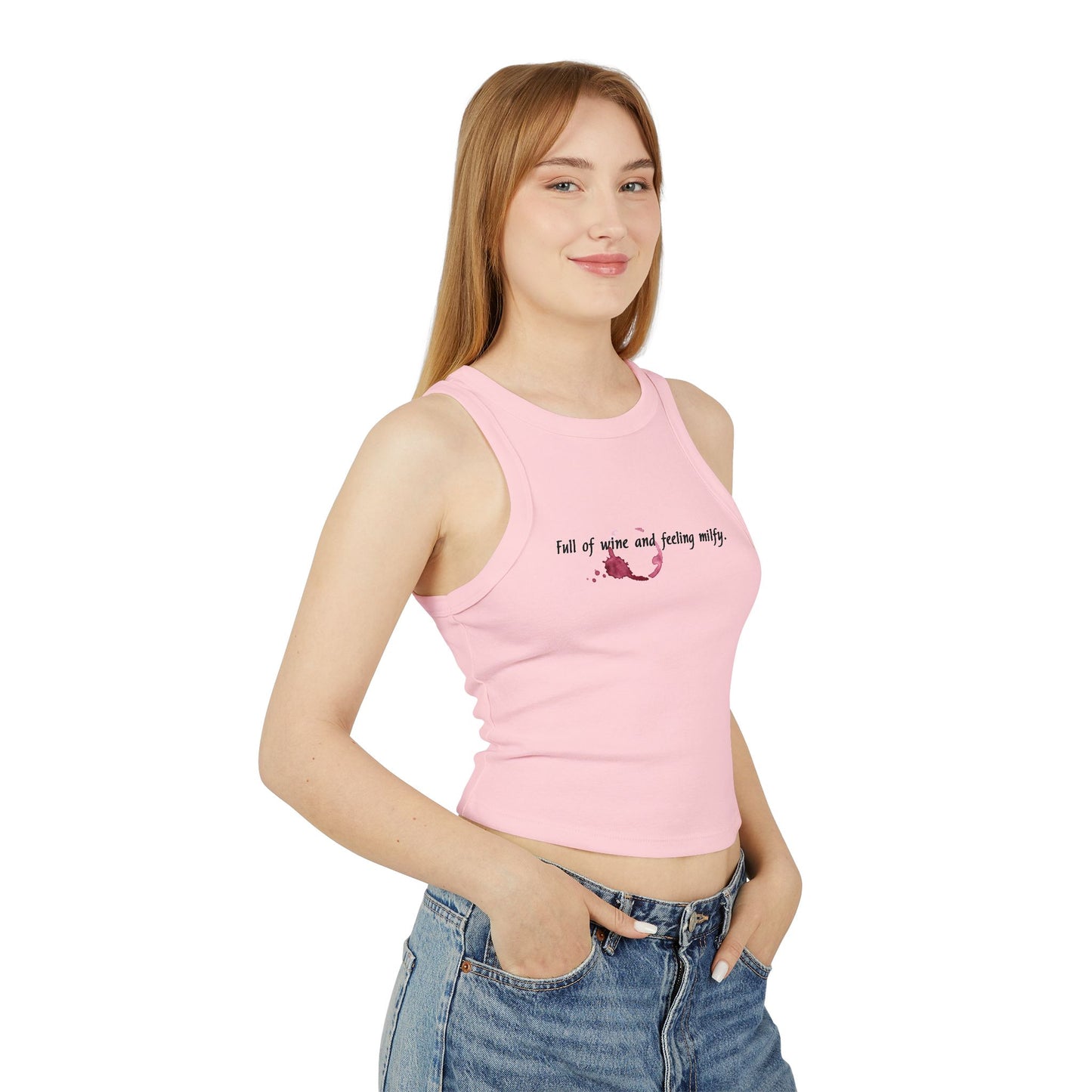 'Full of Wine & Feeling MILFY' Funny Women's Micro-Rib Racer Tank