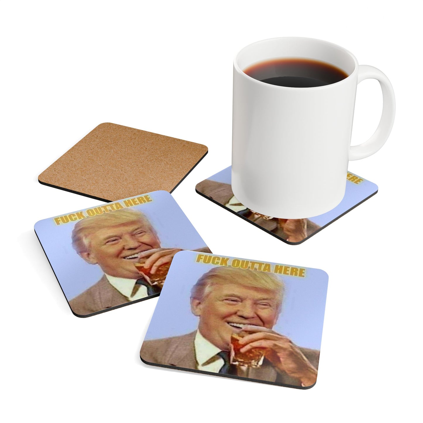 'FOH' Trump Corkwood Coaster Set