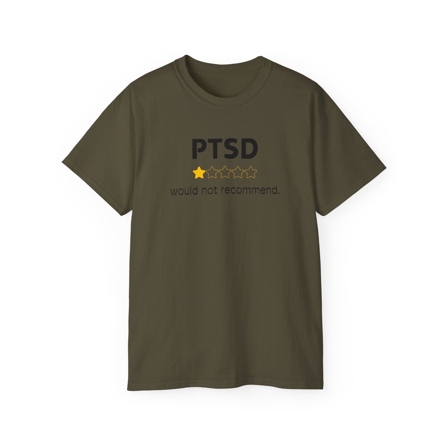 'Black Font PTSD Would Not Recommend' Unisex Ultra Cotton Tee