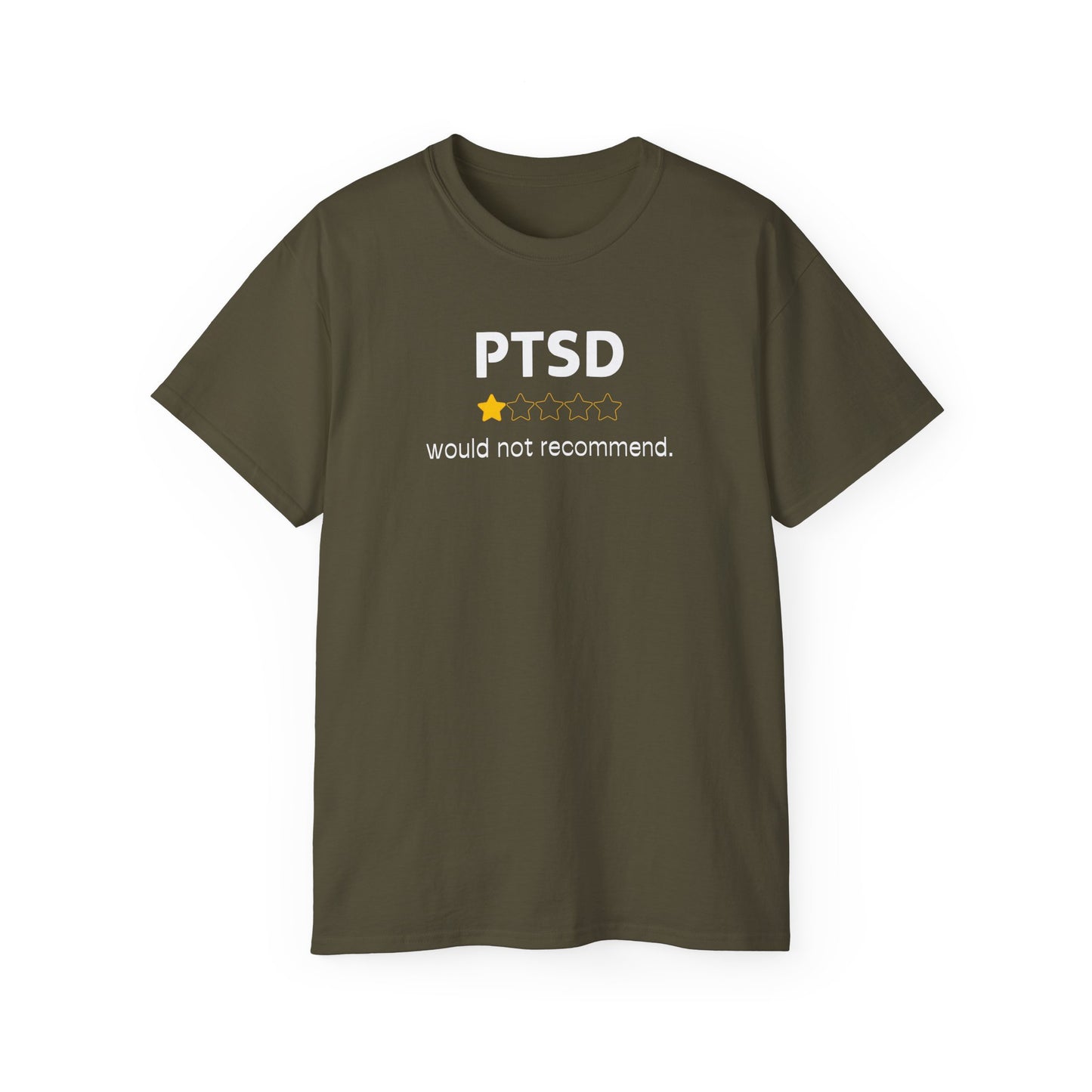 'White Font PTSD-Would Not Recommend' Funny Unisex Ultra Cotton Tee