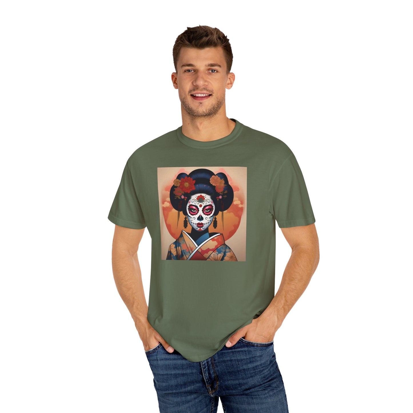 'Sugar Skull Geisha Girl' Unisex Garment-Dyed T-shirt