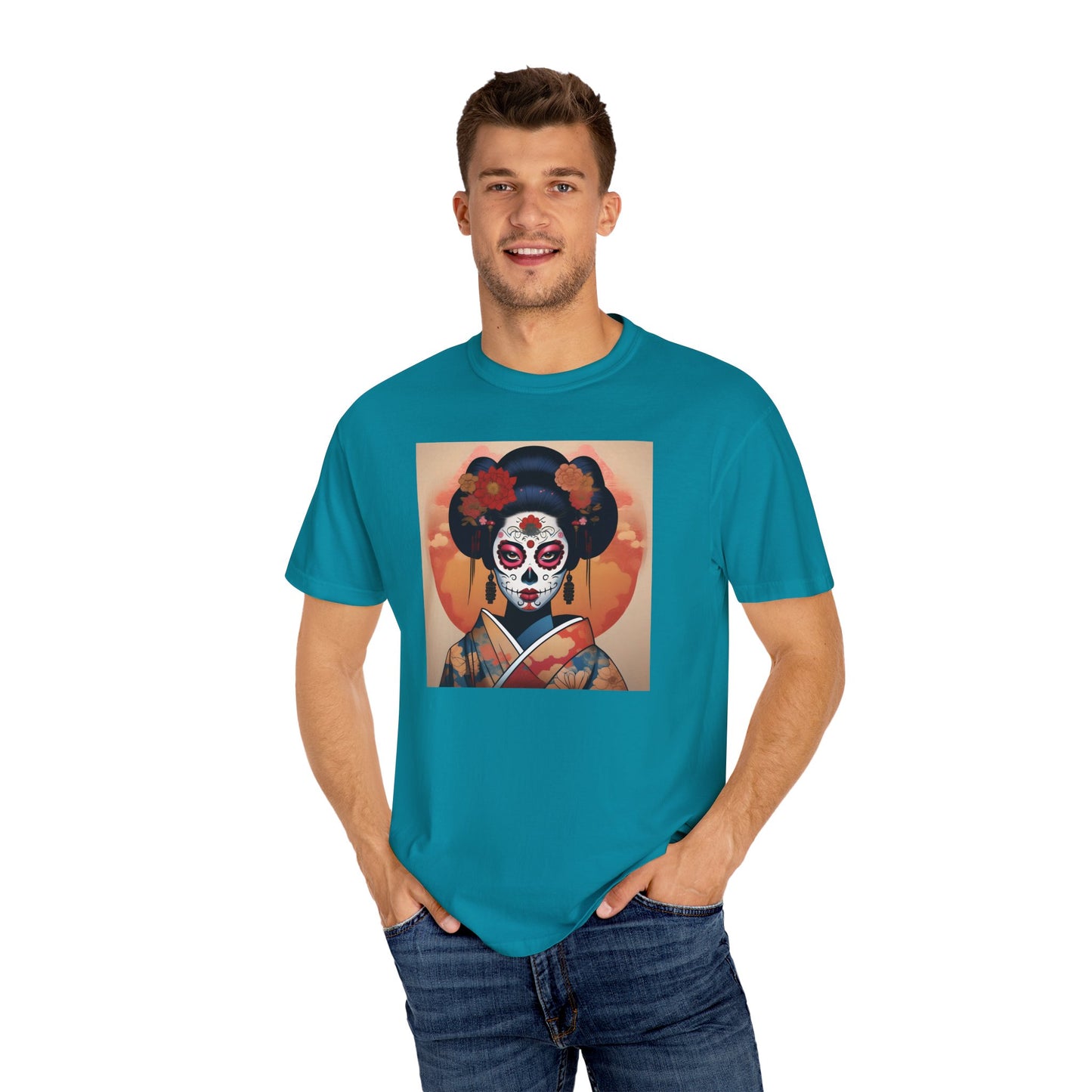 'Sugar Skull Geisha Girl' Unisex Garment-Dyed T-shirt