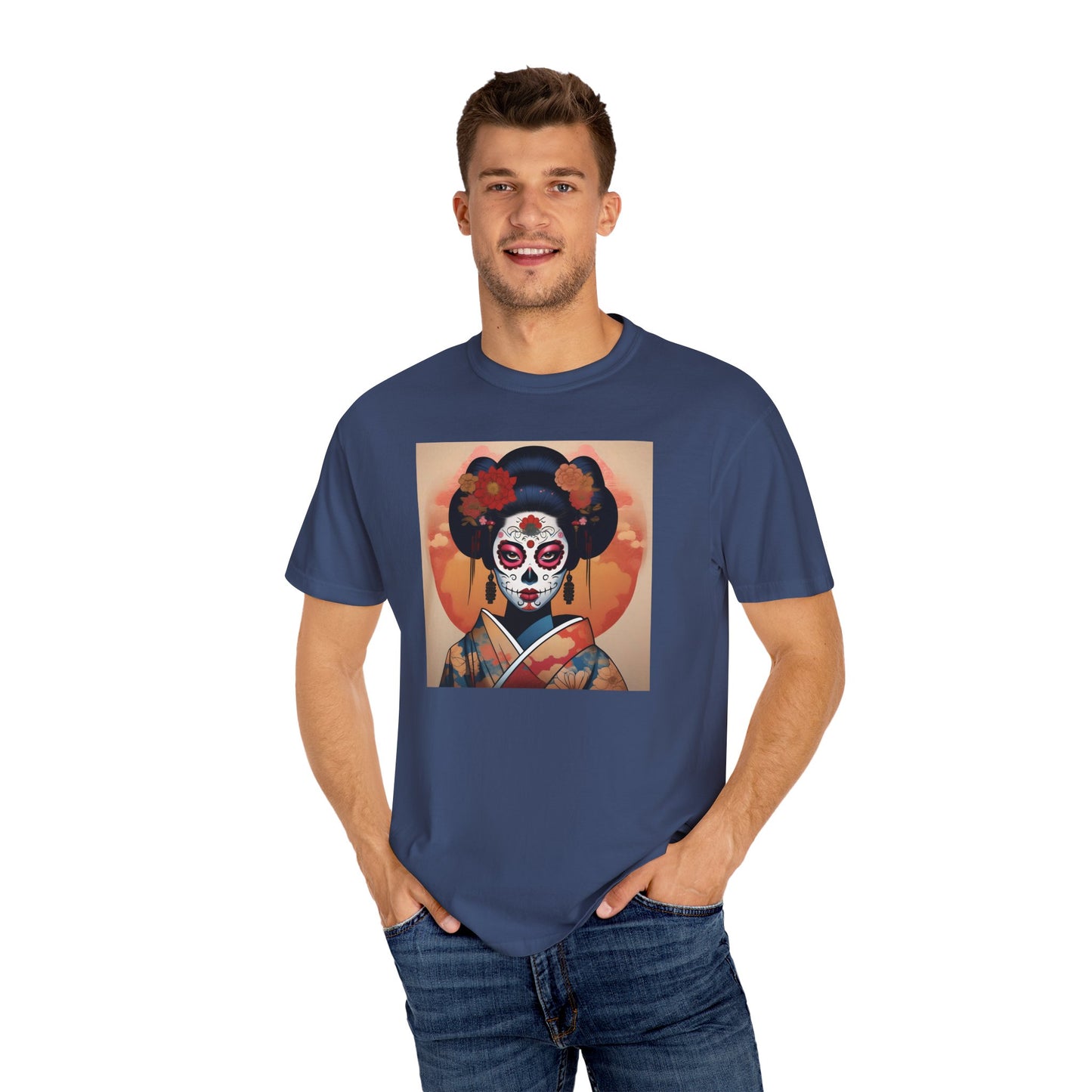 'Sugar Skull Geisha Girl' Unisex Garment-Dyed T-shirt