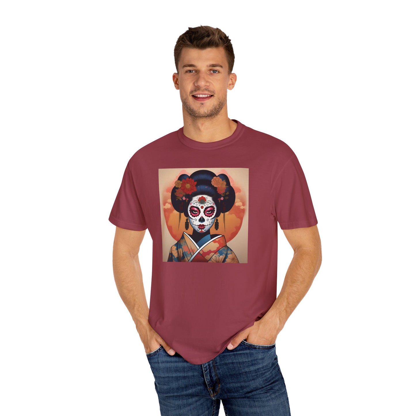 'Sugar Skull Geisha Girl' Unisex Garment-Dyed T-shirt