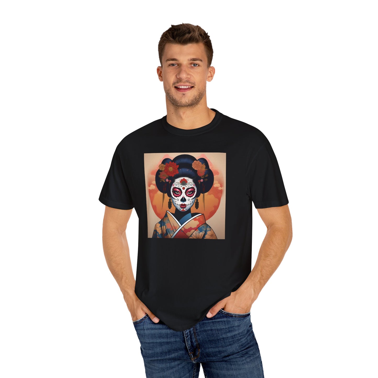 'Sugar Skull Geisha Girl' Unisex Garment-Dyed T-shirt