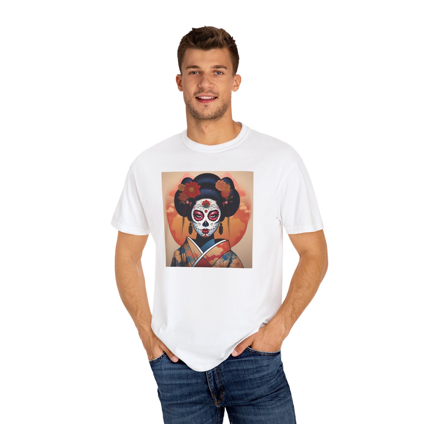 'Sugar Skull Geisha Girl' Unisex Garment-Dyed T-shirt