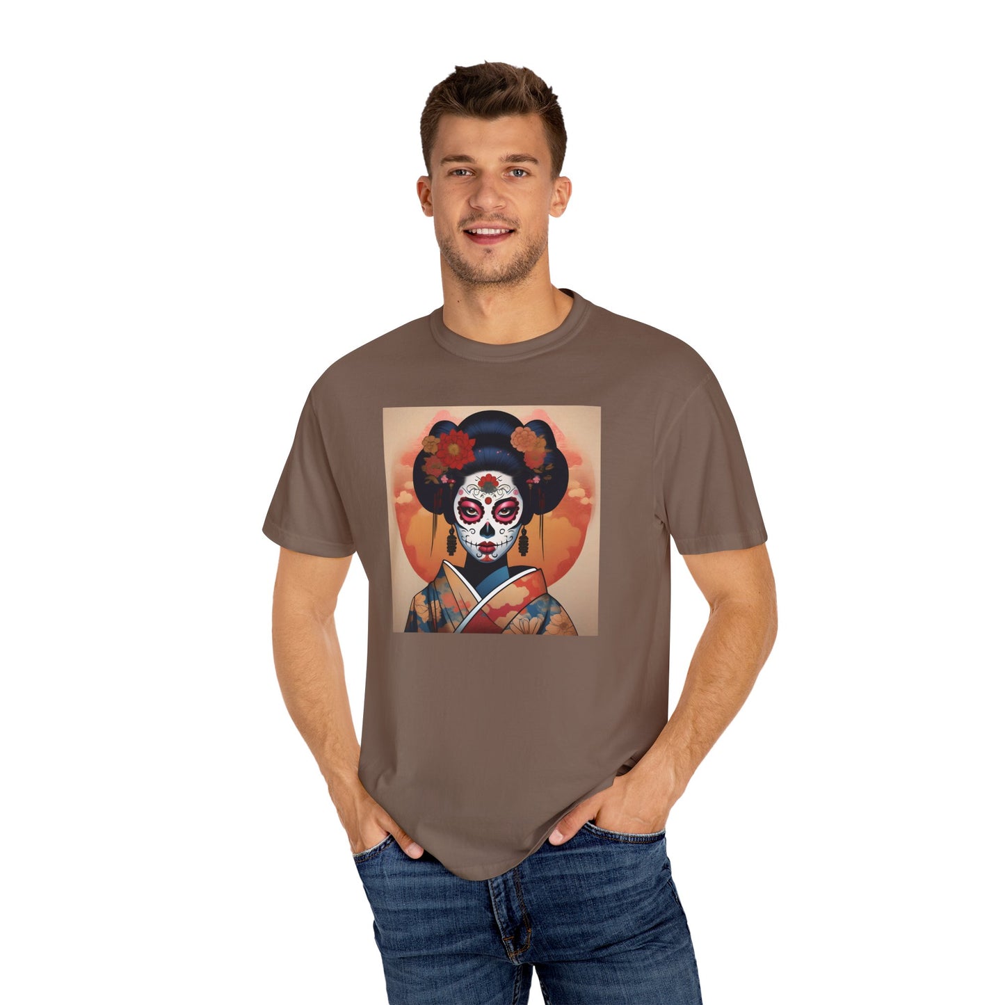 'Sugar Skull Geisha Girl' Unisex Garment-Dyed T-shirt