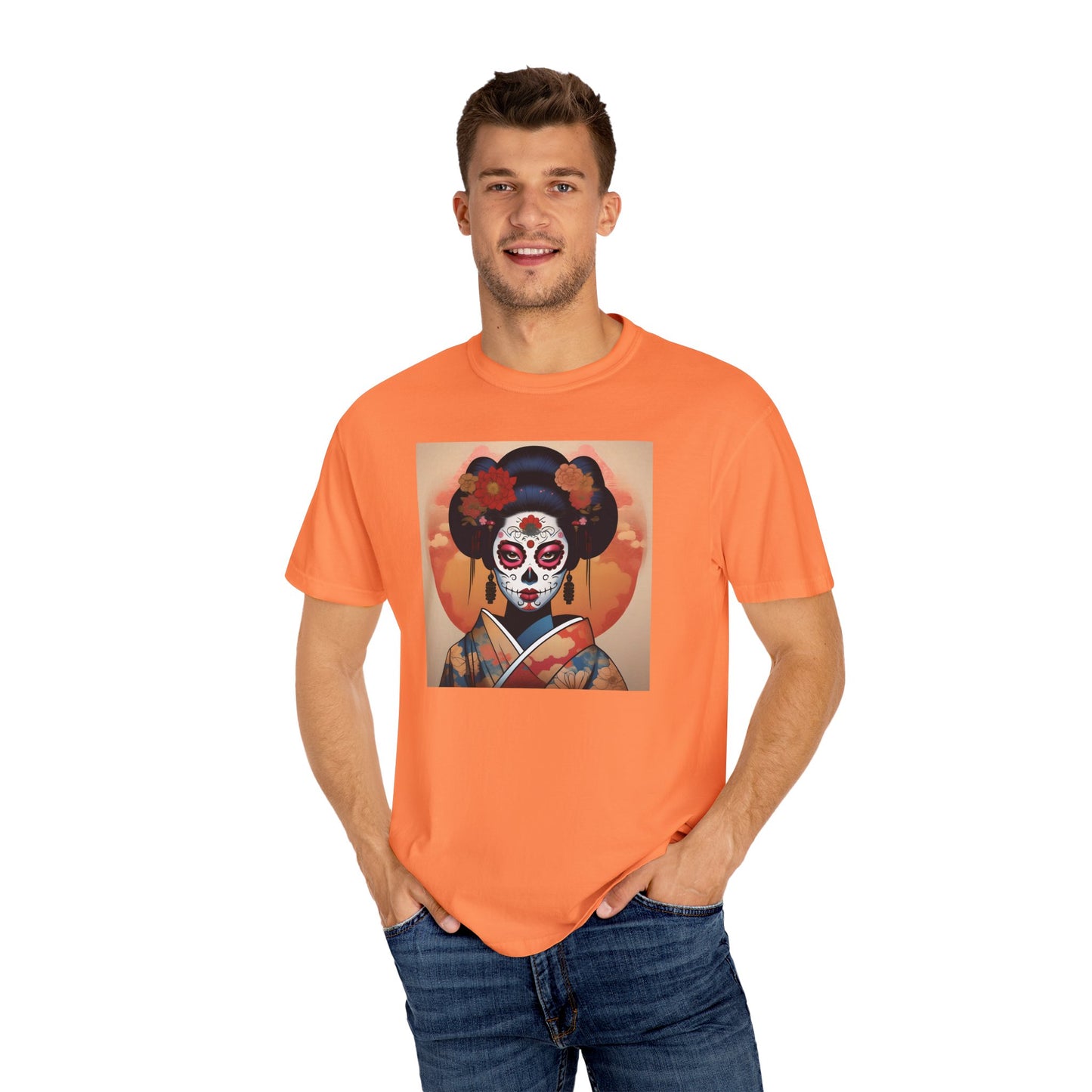 'Sugar Skull Geisha Girl' Unisex Garment-Dyed T-shirt