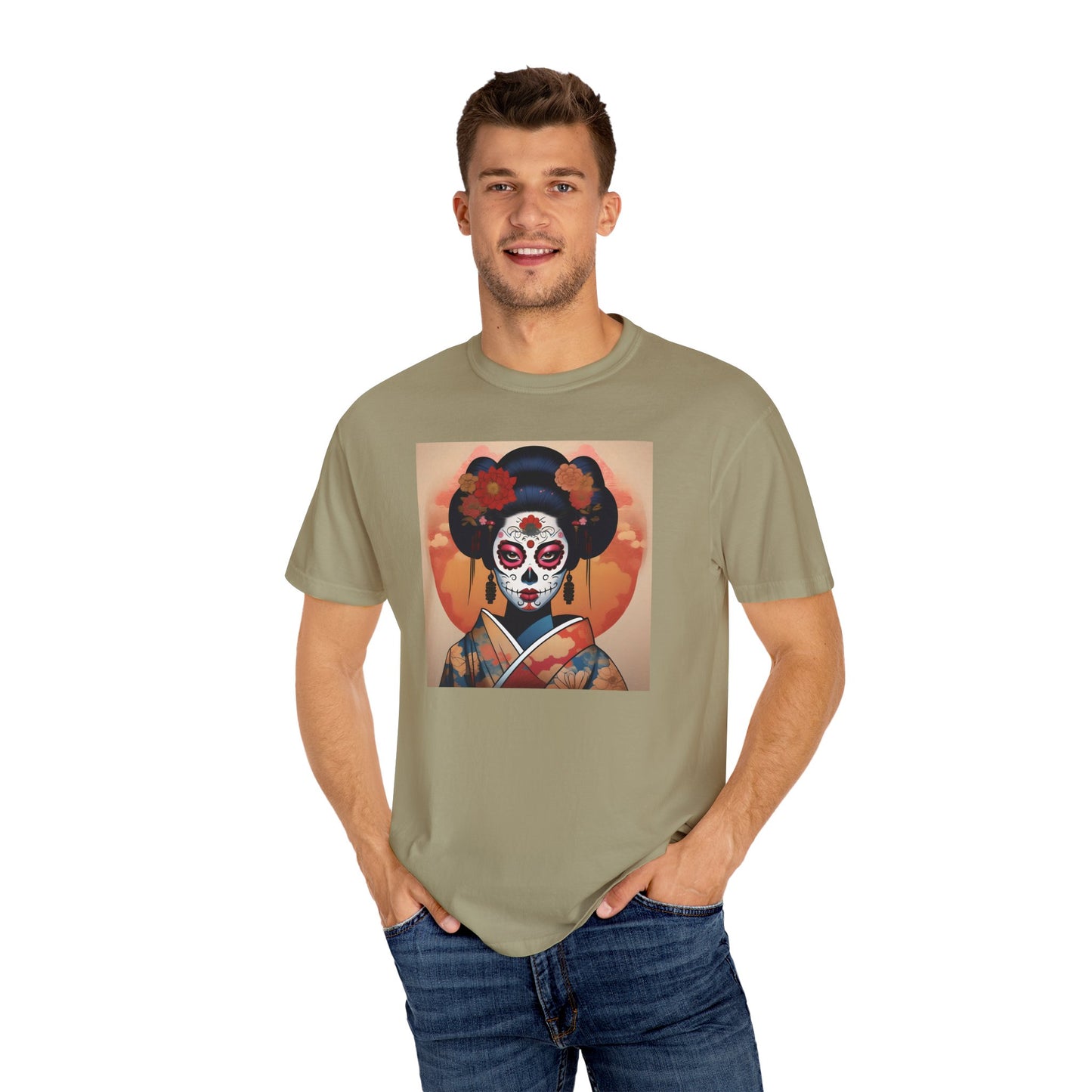 'Sugar Skull Geisha Girl' Unisex Garment-Dyed T-shirt