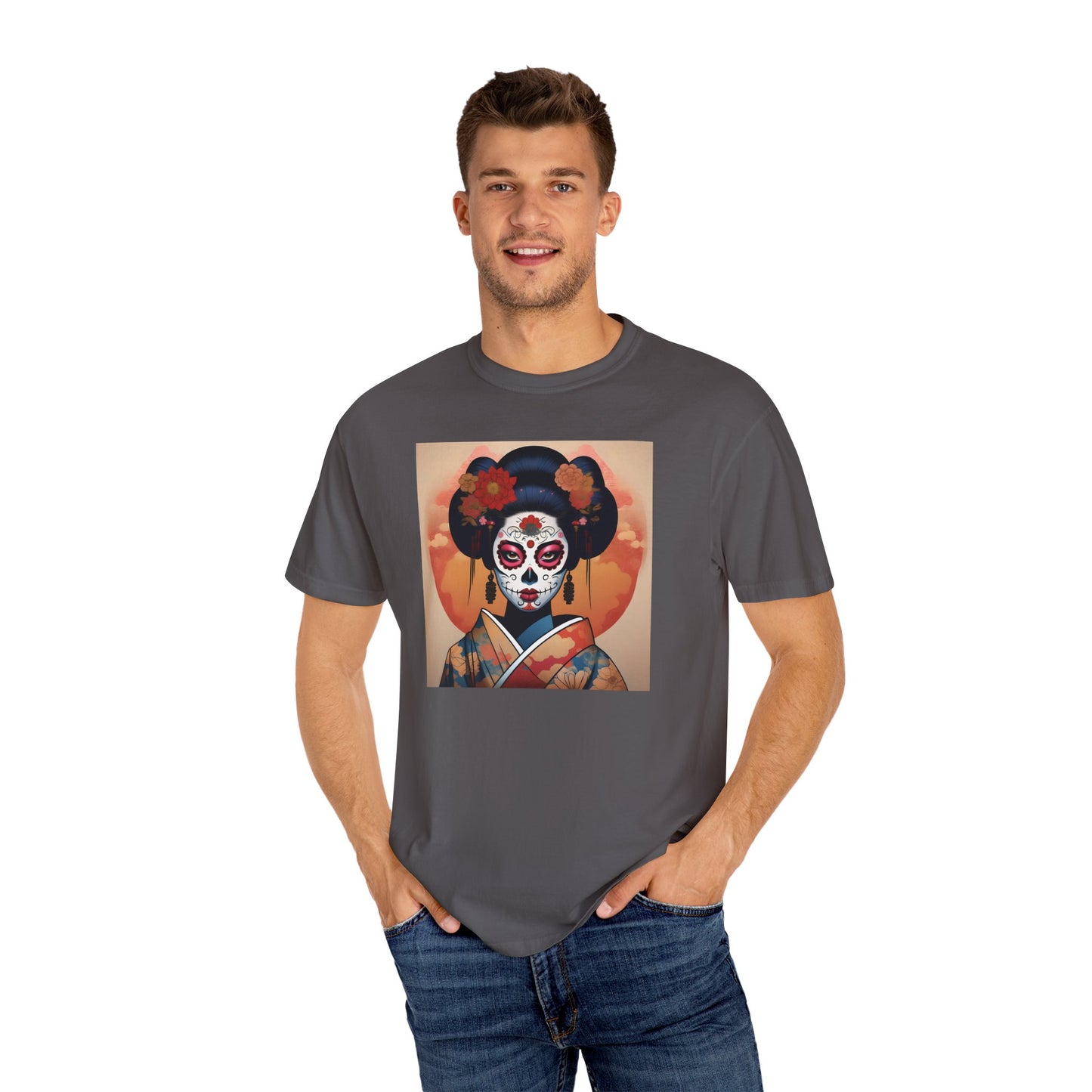 'Sugar Skull Geisha Girl' Unisex Garment-Dyed T-shirt