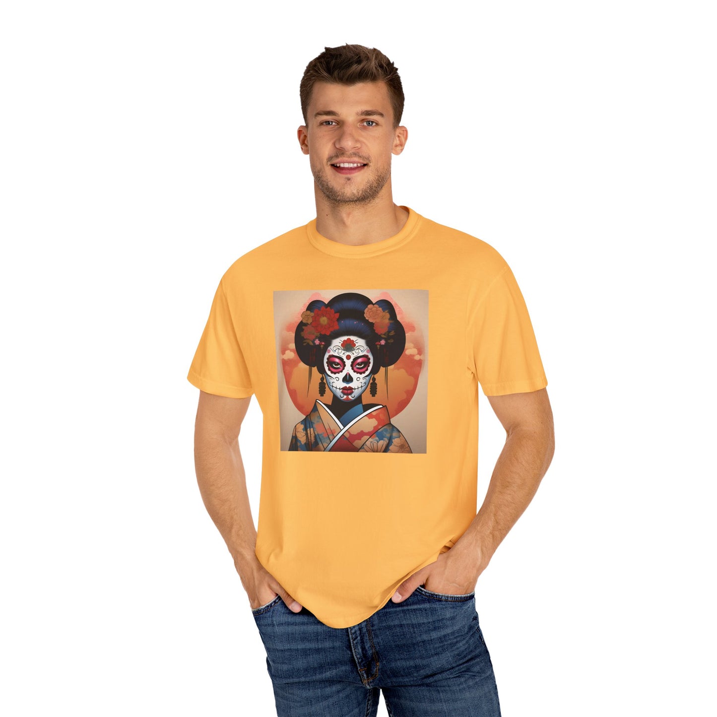 'Sugar Skull Geisha Girl' Unisex Garment-Dyed T-shirt